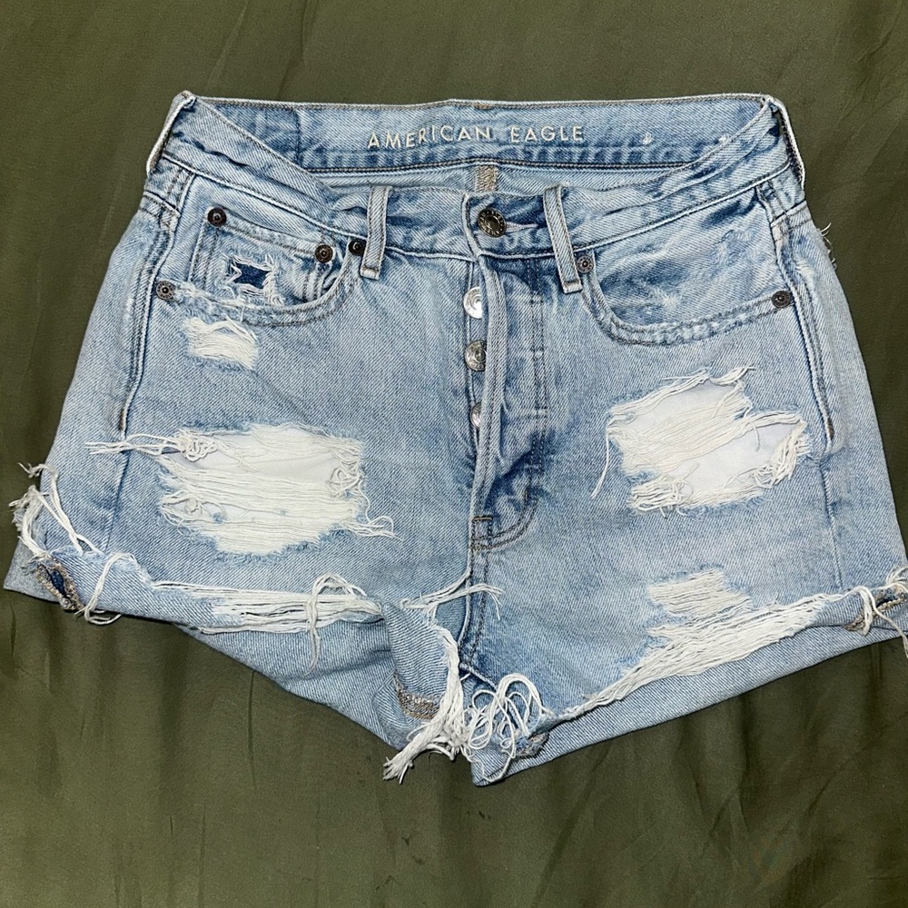American Eagle Outfitters Light Blue Distressed Jean Shorts